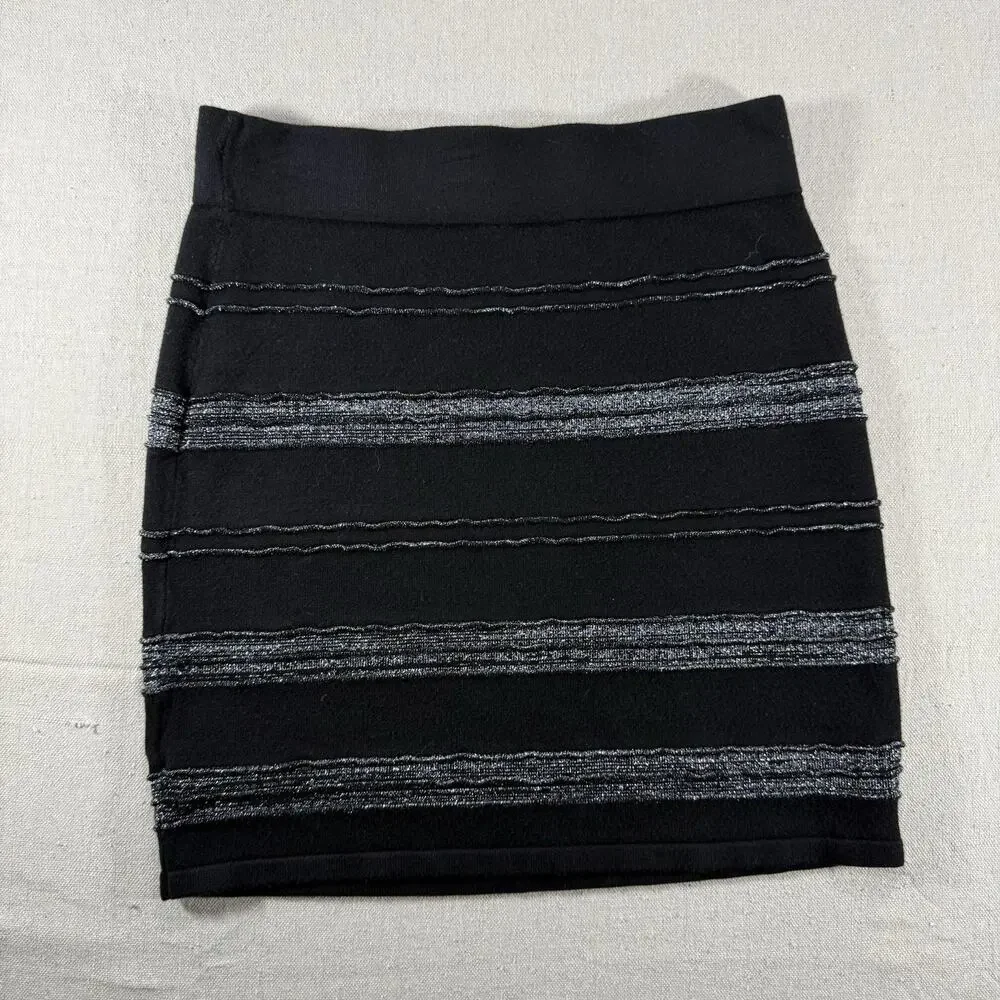 Rock & Republic Black and Silver Horizontal Stripe Pencil Skirt Medium Small